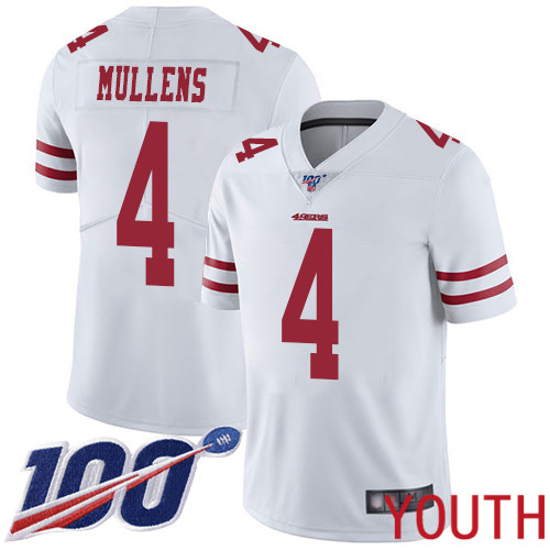 San Francisco 49ers Limited White Youth Nick Mullens Road NFL Jersey 4 100th Season Vapor Untouchable